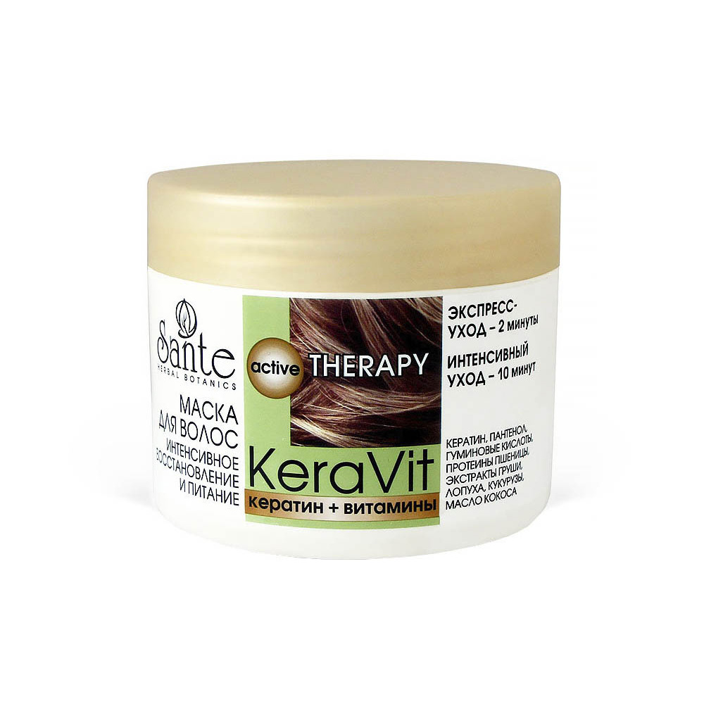 Маска для волос Sante KeraVit "Интенсивное восстановление и питание" кератин+витамины, 300 мл
