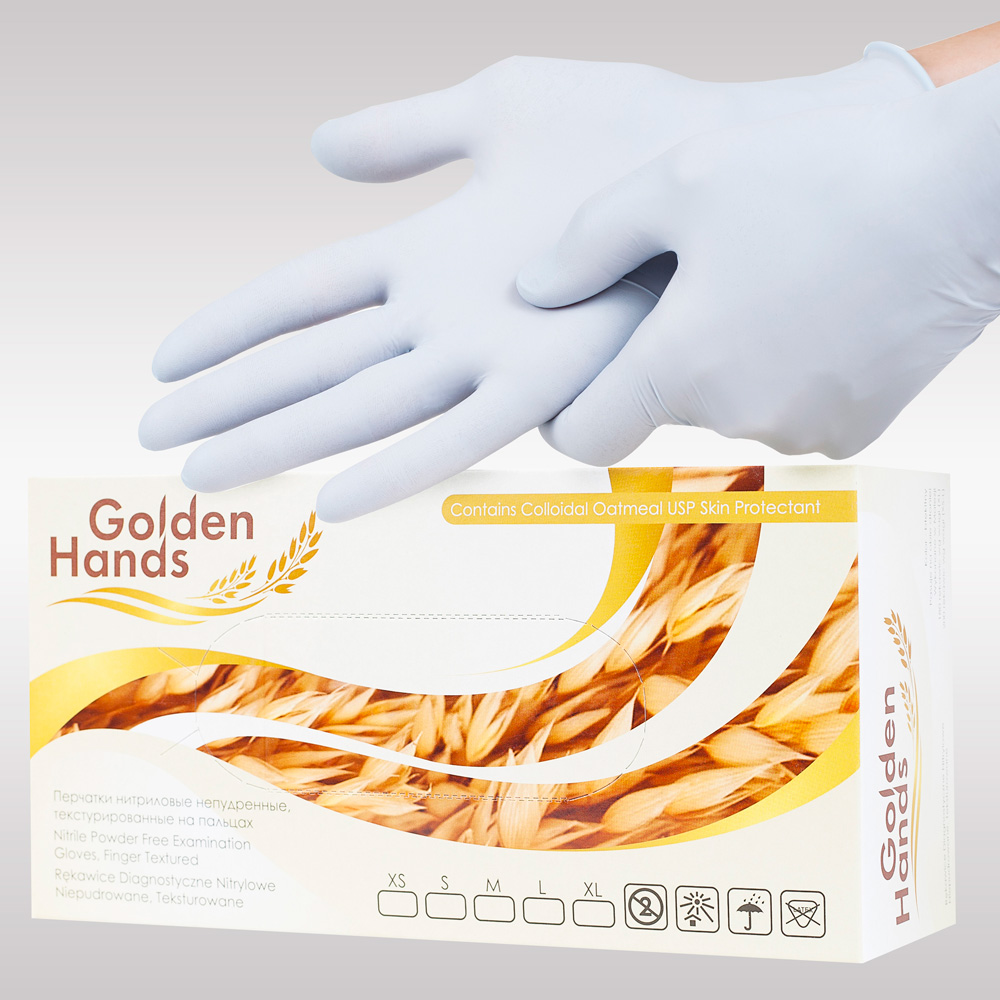 Перчатки нитриловые Golden Hands неопудренные, текстурированные на пальцах