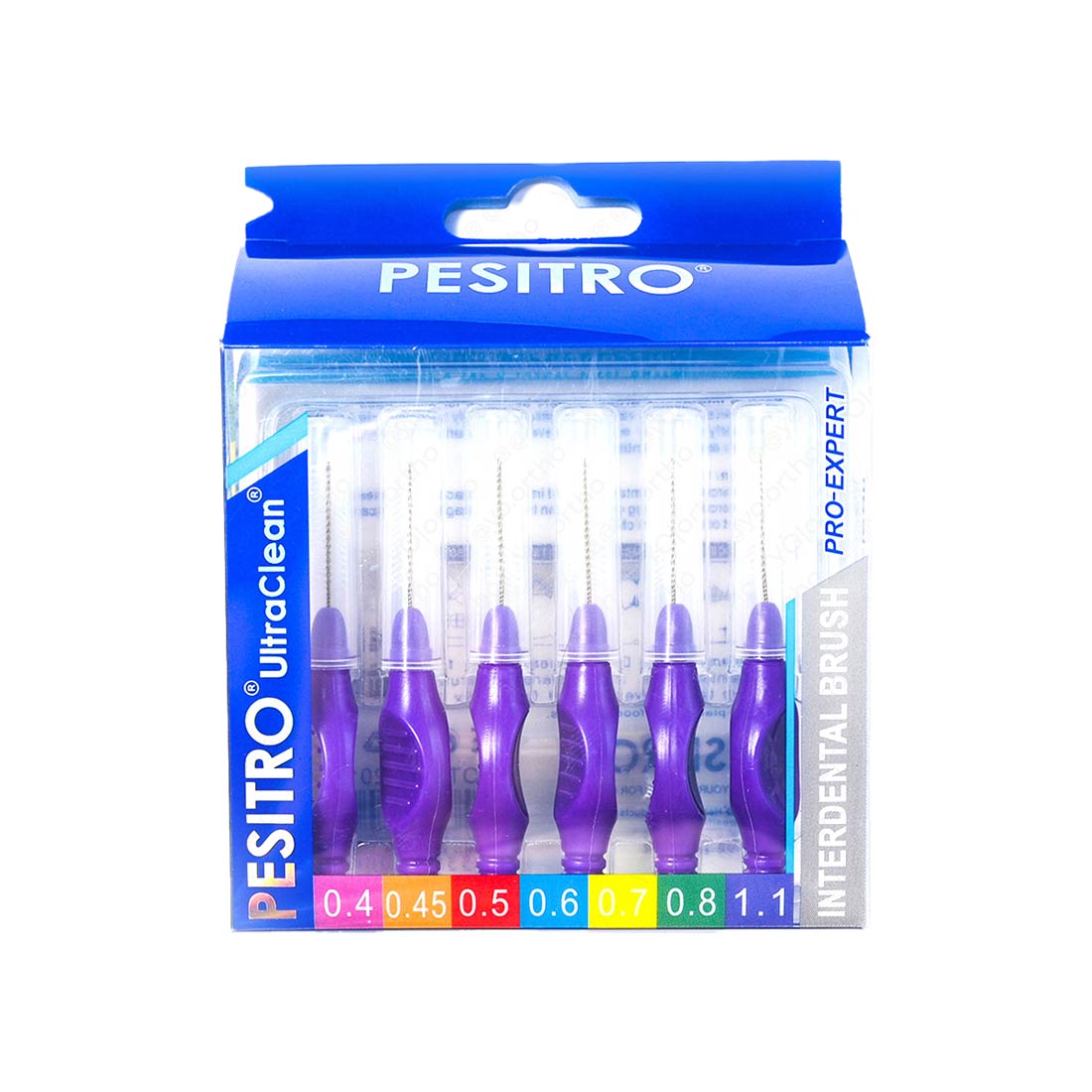 Набор межзубных ершиков PESITRO Ortho Standart, толщина 1,1 мм, с прорезиненной ручкой
