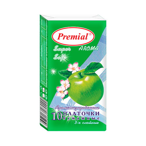 Платочки бумажные Premial Aroma ароматизированные, зеленое яблоко