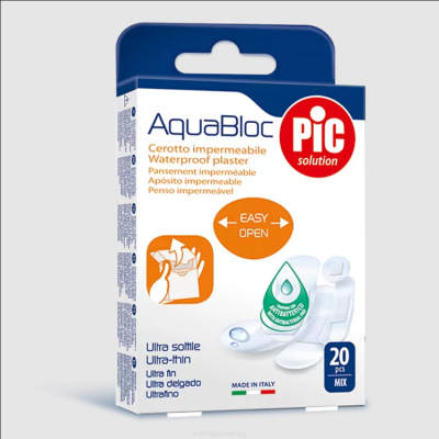 Пластырь Aquabloc водонепроницаемый с антибактериальной подушечкой, 20 шт.
