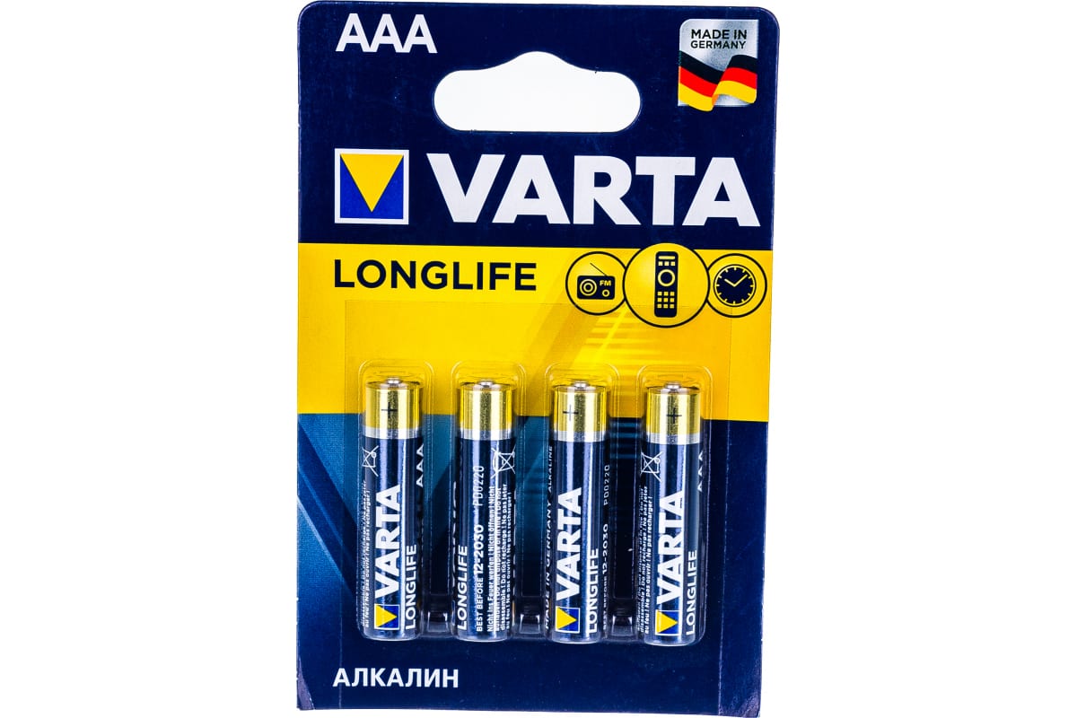 Батарейка Varta LONGLIFE AAA LR03 B4. 1 шт.