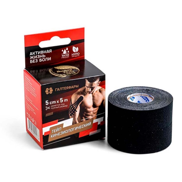 Кинезио тейп "Галтеяфарм", 5м х 5см, черный Кинезио тейп "Галтеяфарм", 5м х 5см, черный