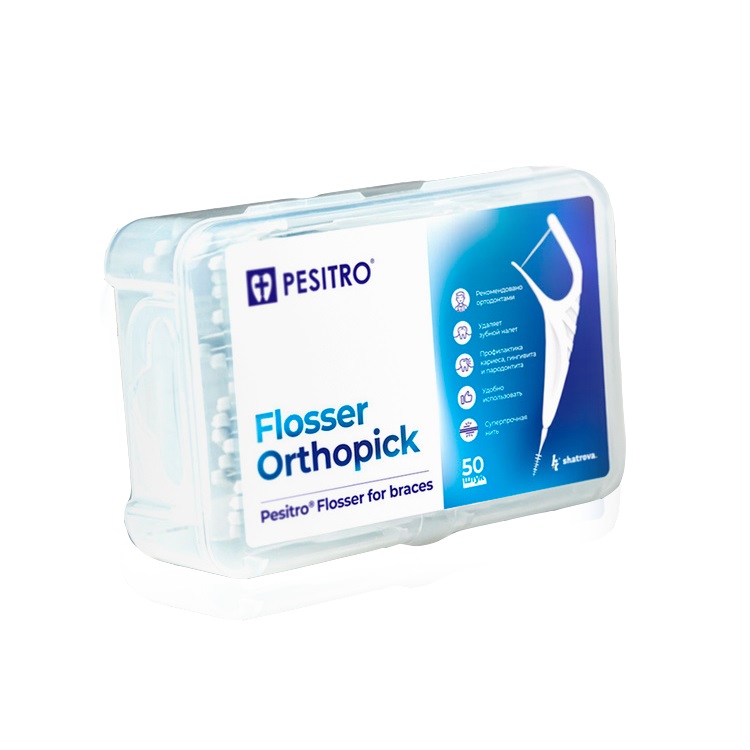 Нить зубная с ершиком Pesitro для брекетов, 50 шт Нить зубная с ершиком Pesitro для брекетов, 50 шт