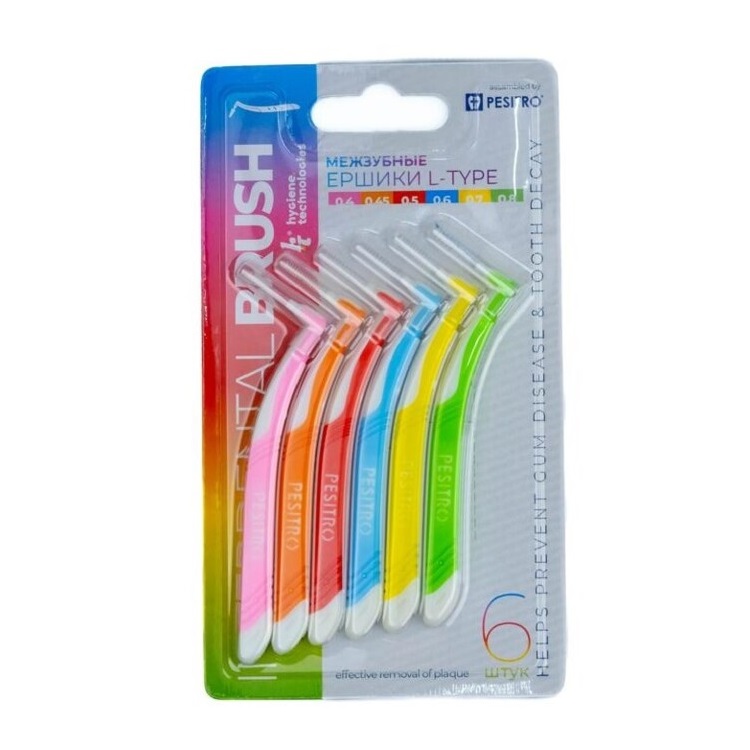 Набор межзубных ершиков PESITRO L-type NEW MIX в блистере, 6 шт Набор межзубных ершиков PESITRO L-type NEW MIX в блистере, 6 шт