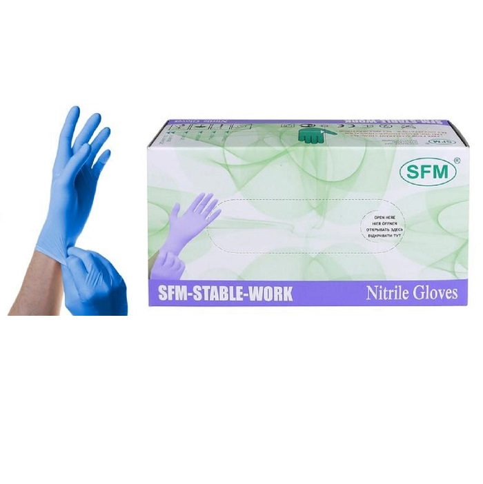 Перчатки смотровые нитриловые SFM нестирильные, неопудренные, текстурированные