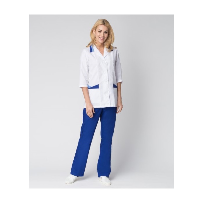 Костюм медицинский женский Лазурь (тк. ТиСи) MedLine, белый и васильковый