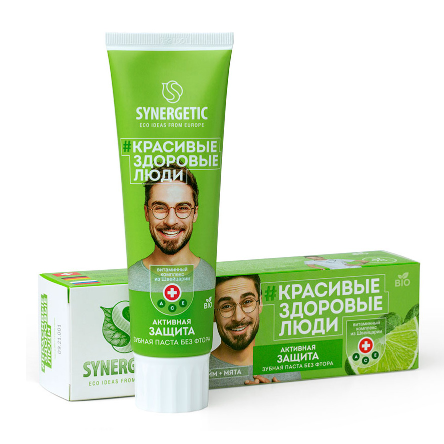 Паста зубная Synergetic "Активная защита", лайм+мята, 100 гр