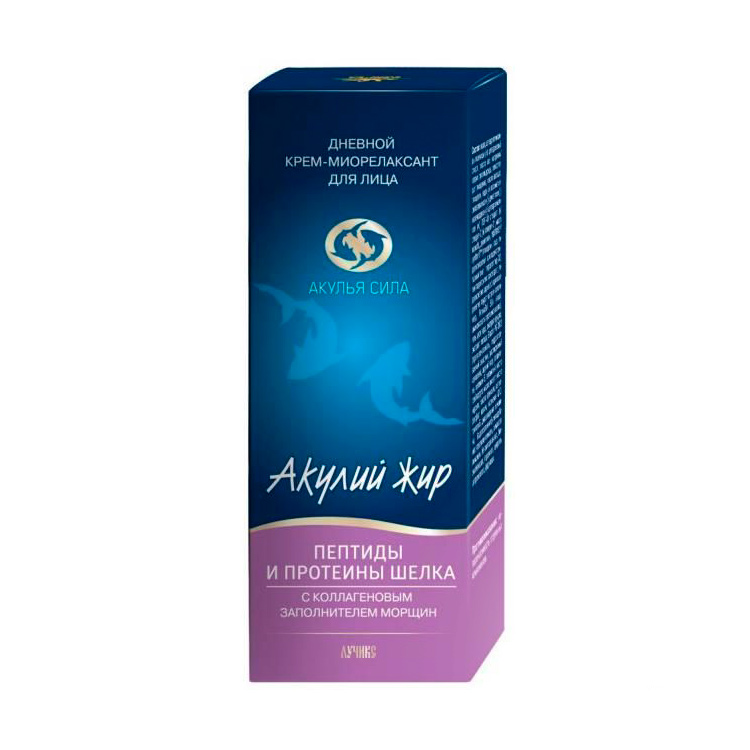 Крем-миорелаксант для лица дневной "Акулий жир" пептиды и протеины шелка с коллагеновым заполнителем морщин, 50 мл Крем-миорелаксант для лица дневной "Акулий жир" пептиды и протеины шелка с коллагеновым заполнителем морщин, 50 мл