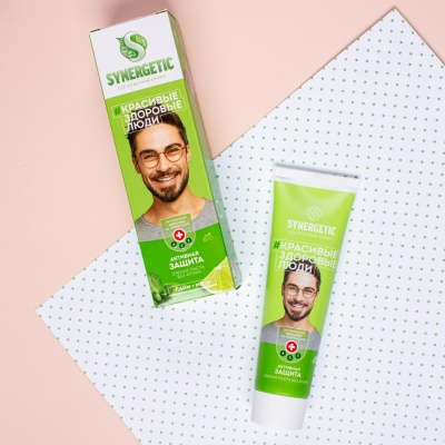 Паста зубная Synergetic "Активная защита", лайм+мята, 100 гр