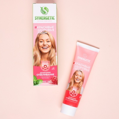 Паста зубная Synergetic "Деликатное отбеливание", малина+мята, 100 гр